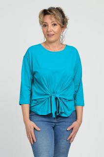 Bluza casual din bumbac ajustabila in fata cu maneca 3 4, turcoaz
