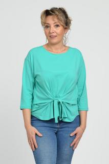 Bluza casual din bumbac ajustabila in fata cu maneca 3 4, verde aqua