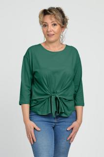Bluza casual din bumbac ajustabila in fata cu maneca 3 4, verde inchis