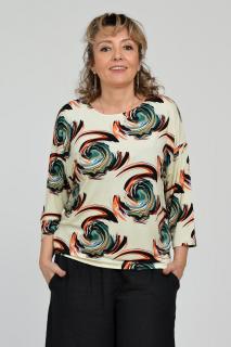 Bluza casual, imprimeu circular pe fond bej si maneca 3 4