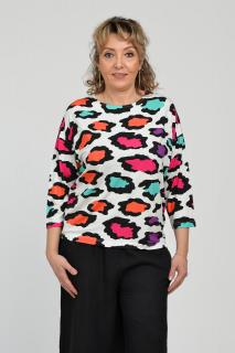 Bluza casual, imprimeu colorat pe fond alb si maneca 3 4