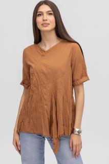 Bluza creponata in colturi, din bumbac camel