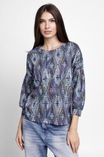 Bluza cu imprimeu multicolor si maneca bufanta