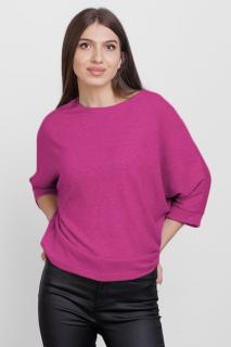 Bluza cu maneca fluture, din jerseu de vascoza, magenta