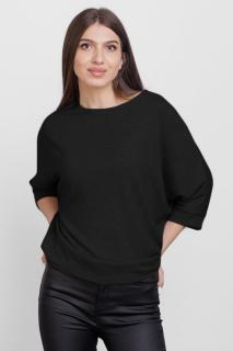 Bluza cu maneca fluture, din jerseu de vascoza, neagra