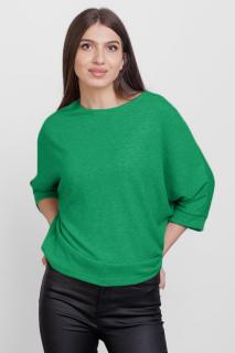 Bluza cu maneca fluture, din jerseu de vascoza, verde