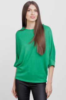 Bluza cu maneca fluture, din jerseu embosat de vascoza, verde