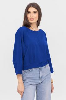 Bluza cu spate petrecut, si maneca fluture, din tricot de bumbac, albastru electric