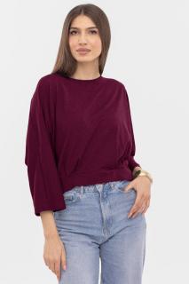Bluza cu spate petrecut, si maneca fluture, din tricot de bumbac, bordo