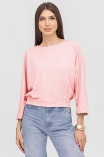 Bluza cu spate petrecut, si maneca fluture, din tricot de bumbac, roz