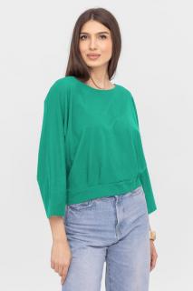 Bluza cu spate petrecut, si maneca fluture, din tricot de bumbac, turcoaz