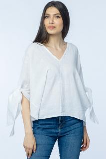 Bluza de vara cu funde, din in, oversize, alba