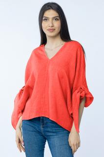 Bluza de vara cu funde, din in, oversize, corai