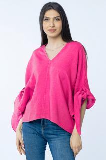 Bluza de vara cu funde, din in, oversize, fucsia