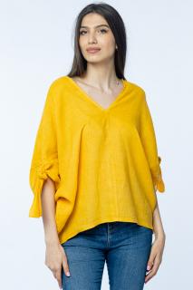 Bluza de vara cu funde, din in, oversize, galbena