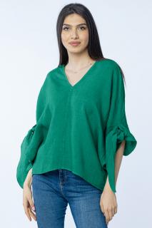 Bluza de vara cu funde, din in, oversize, turcoaz