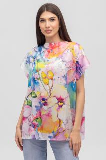 Bluza de vara tip poncho din matase cu imprimeu aquarela floral