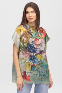 Bluza de vara tip poncho din matase cu imprimeu floral