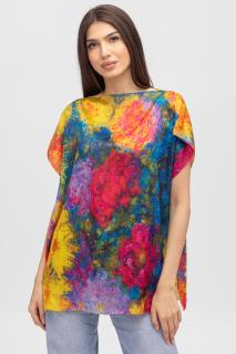 Bluza de vara tip poncho din matase cu imprimeu flori mari