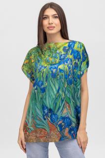 Bluza de vara tip poncho din matase cu reproducere dupa   Irisi   de Van Gogh