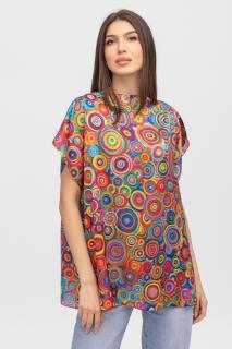 Bluza de vara tip poncho din matase cu reproducere dupa pictura lui Kandinski, cercuri mici