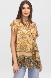 Bluza de vara tip poncho din matase cu reproducere dupa   Pomul Vietii    de Gustav Klimt