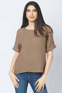 Bluza din in camel cu nasturi pe spate