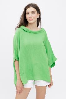 Bluza din in cu buzunar si boboc aplicat, oversize, verde deschis