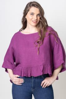 Bluza din in cu volanas, oversize, mov