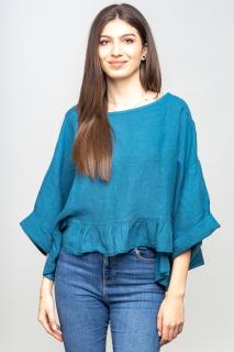 Bluza din in cu volanas, oversize, turcoaz