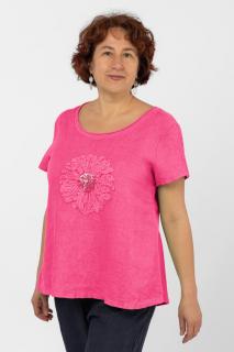 Bluza din in fucsia, cu floare si paiete pe piept