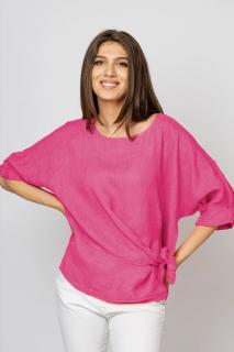 Bluza din in fucsia, masura mare cu nod pe talie