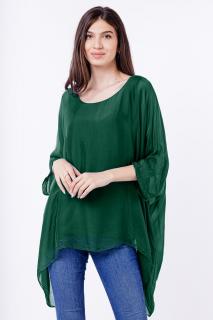 Bluza din matase naturala in colturi, verde inchis