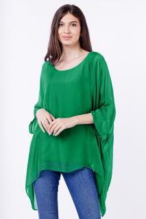 Bluza din matase naturala in colturi, verde smarald