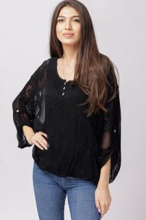 Bluza din matase naturala neagra brodata si dantela pe spate
