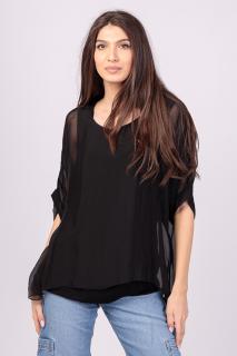 Bluza din matase naturala neagra, cu funda pe spate