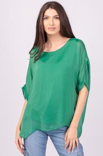 Bluza din matase naturala verde, cu funda pe spate