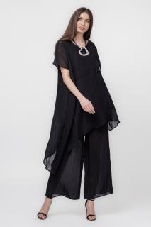 Bluza eleganta asimetrica, cu un colt, usor creponata, neagra