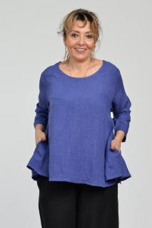 Bluza evazata cu clin la spate din in, albastra