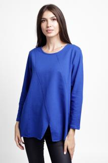 Bluza evazata cu cusaturi fancy din tricot de bumbac, albastra