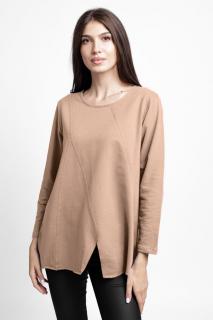 Bluza evazata cu cusaturi fancy din tricot de bumbac, fango