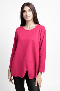 Bluza evazata cu cusaturi fancy din tricot de bumbac, fucsia