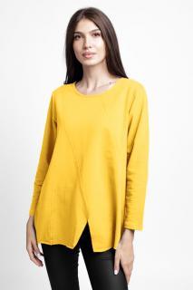 Bluza evazata cu cusaturi fancy din tricot de bumbac, galbena