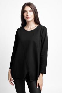 Bluza evazata cu cusaturi fancy din tricot de bumbac, neagra