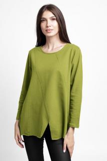 Bluza evazata cu cusaturi fancy din tricot de bumbac, verde oliv