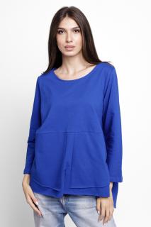 Bluza evazata cu nasturi pe spate din tricot de bumbac, albastra