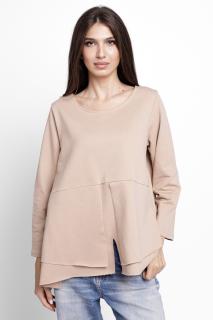 Bluza evazata cu nasturi pe spate din tricot de bumbac, bej