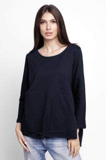 Bluza evazata cu nasturi pe spate din tricot de bumbac, bleumarin inchis