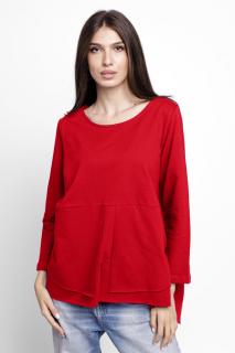 Bluza evazata cu nasturi pe spate din tricot de bumbac, rosie