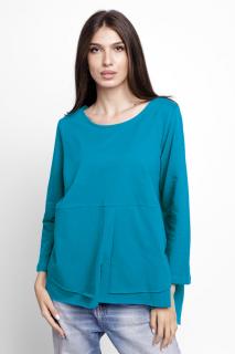 Bluza evazata cu nasturi pe spate din tricot de bumbac, turcoaz